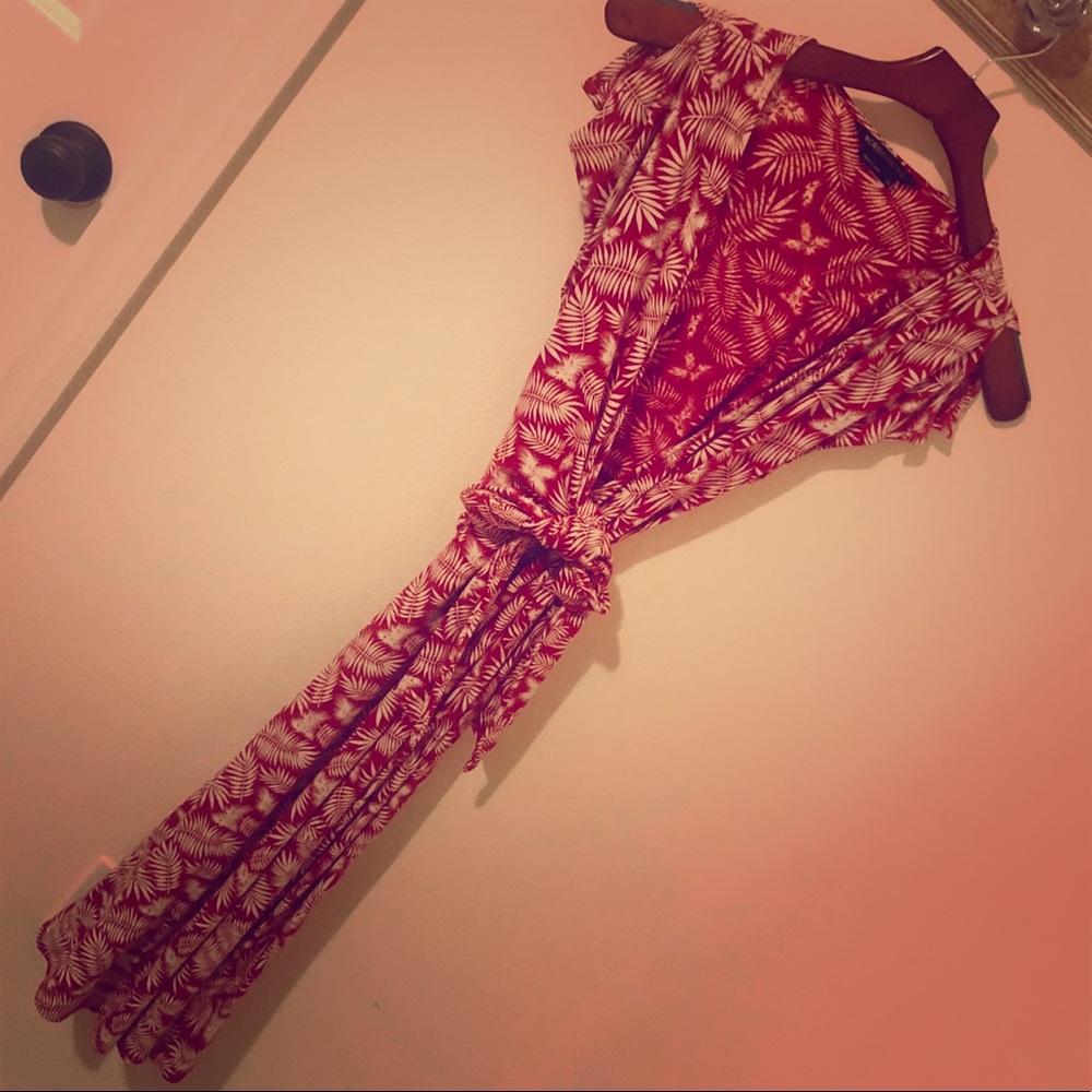 BCBG Maxazria Red Tropical Wrap Dress